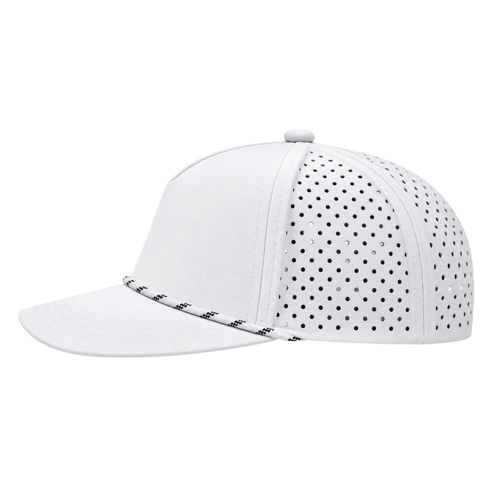 5 Panel Laser Perforated Performance Golf Rope Hat - White/Black/White