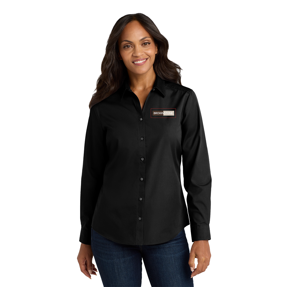 Port Authority® Women's Long Sleeve Carefree Poplin Shirt - Black