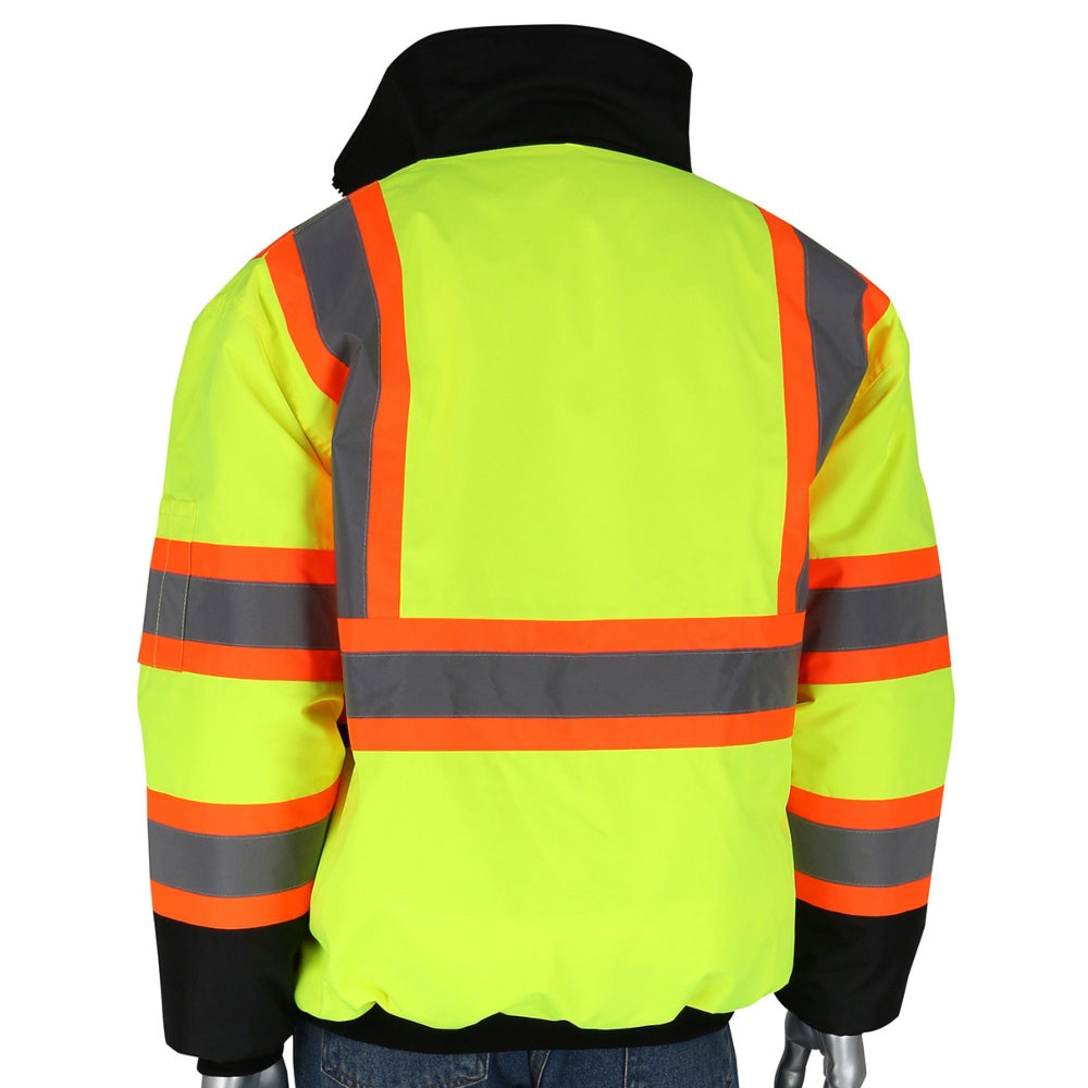 PIP 333-1745 Type R Class 3 Two-Tone Black Bottom Bomber Jacket with Quilted Built-In Liner - Yellow/Lime