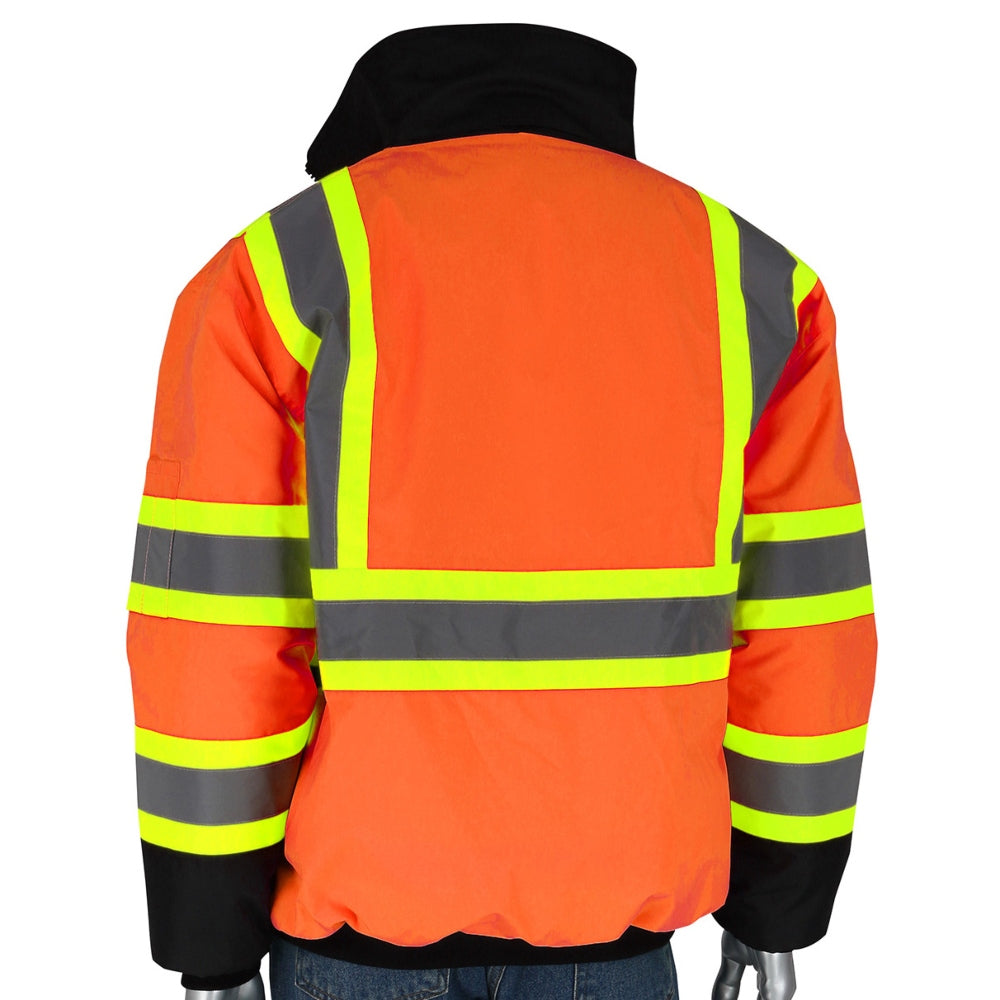 PIP 333-1745 Type R Class 3 Two-Tone Black Bottom Bomber Jacket with Quilted Built-In Liner - Orange
