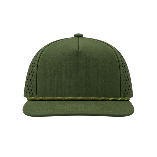Water Repellent 5 Panel Snapback Golf Hats with Rope - Dark Green/Green Stripe