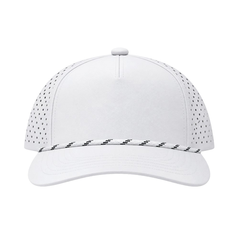 5 Panel Laser Perforated Performance Golf Rope Hat - White/Black/White