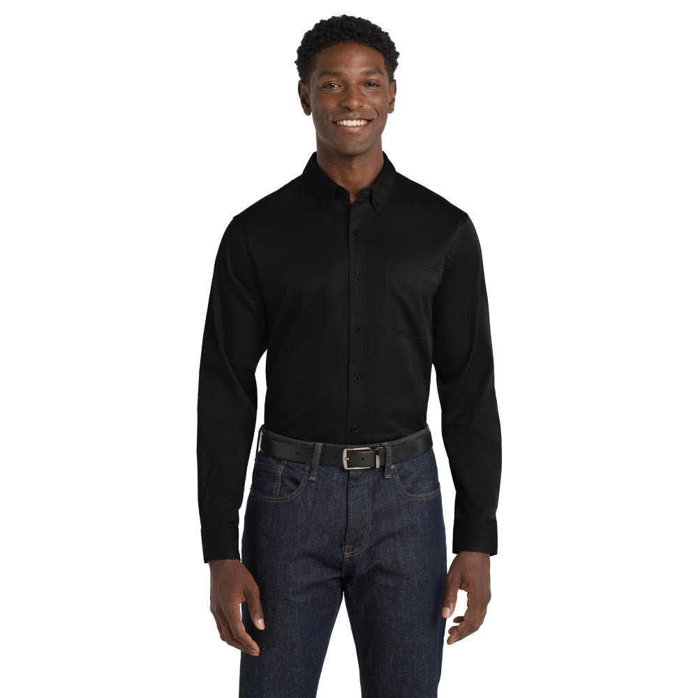 Port Authority® Long Sleeve superPro React™ Twill Shirt - Deep Black