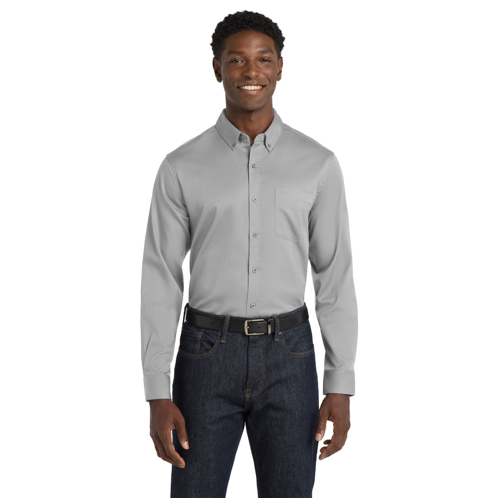 Port Authority® Long Sleeve superPro React™ Twill Shirt - Gusty Grey