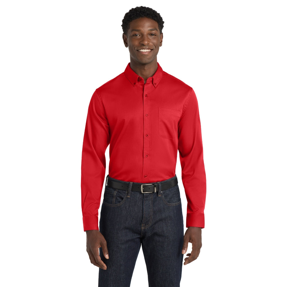 Port Authority® Long Sleeve superPro React™ Twill Shirt - Rich Red