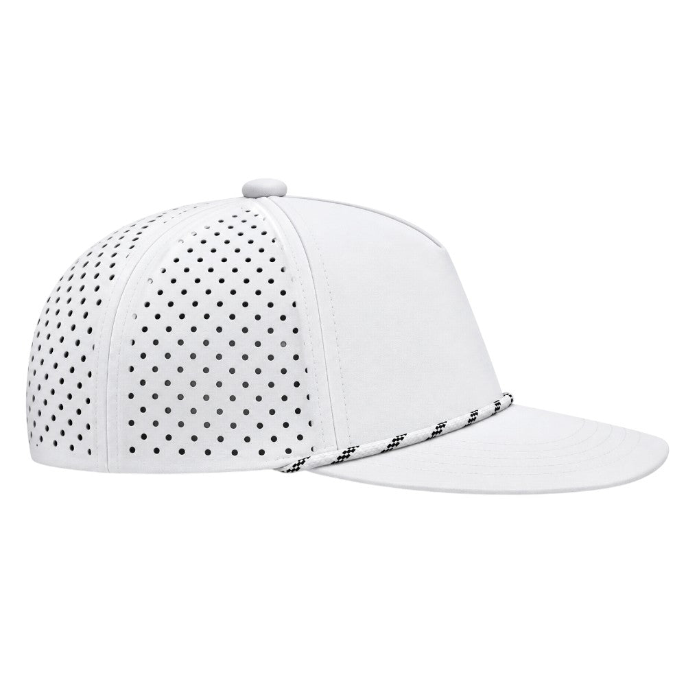 5 Panel Laser Perforated Performance Golf Rope Hat - White/Black/White