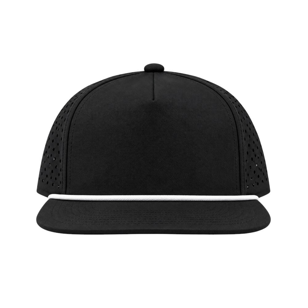 Water Repellent 5 Panel Snapback Golf Hats with Rope - Black/White