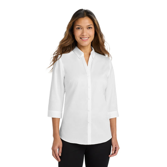 Port Authority® Women's 3/4-Sleeve SuperPro™ Twill Shirt - White