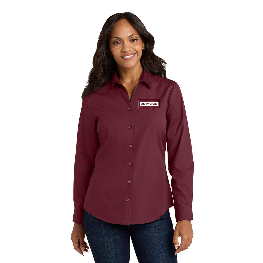 Port Authority® Women's Long Sleeve Carefree Poplin Shirt - Burgundy