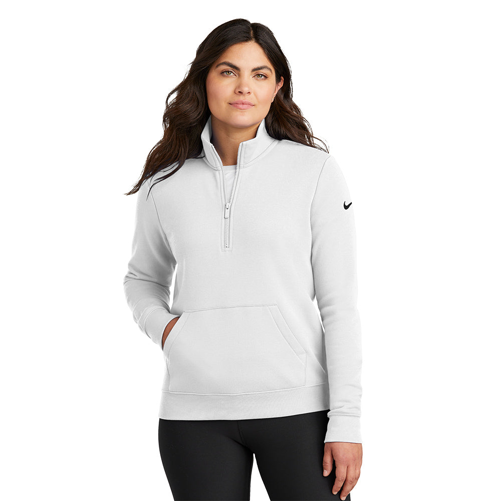 Nike Women's Club Fleece Sleeve Swoosh 1/2-Zip - White