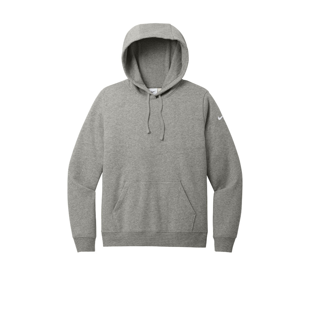 Nike Women's Club Fleece Sleeve Swoosh Pullover Hoodie - Dark Grey Heather