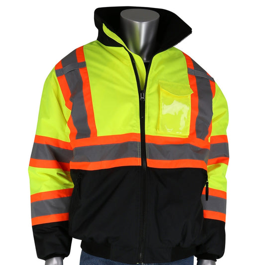 PIP 333-1745 Type R Class 3 Two-Tone Black Bottom Bomber Jacket with Quilted Built-In Liner - Yellow/Lime