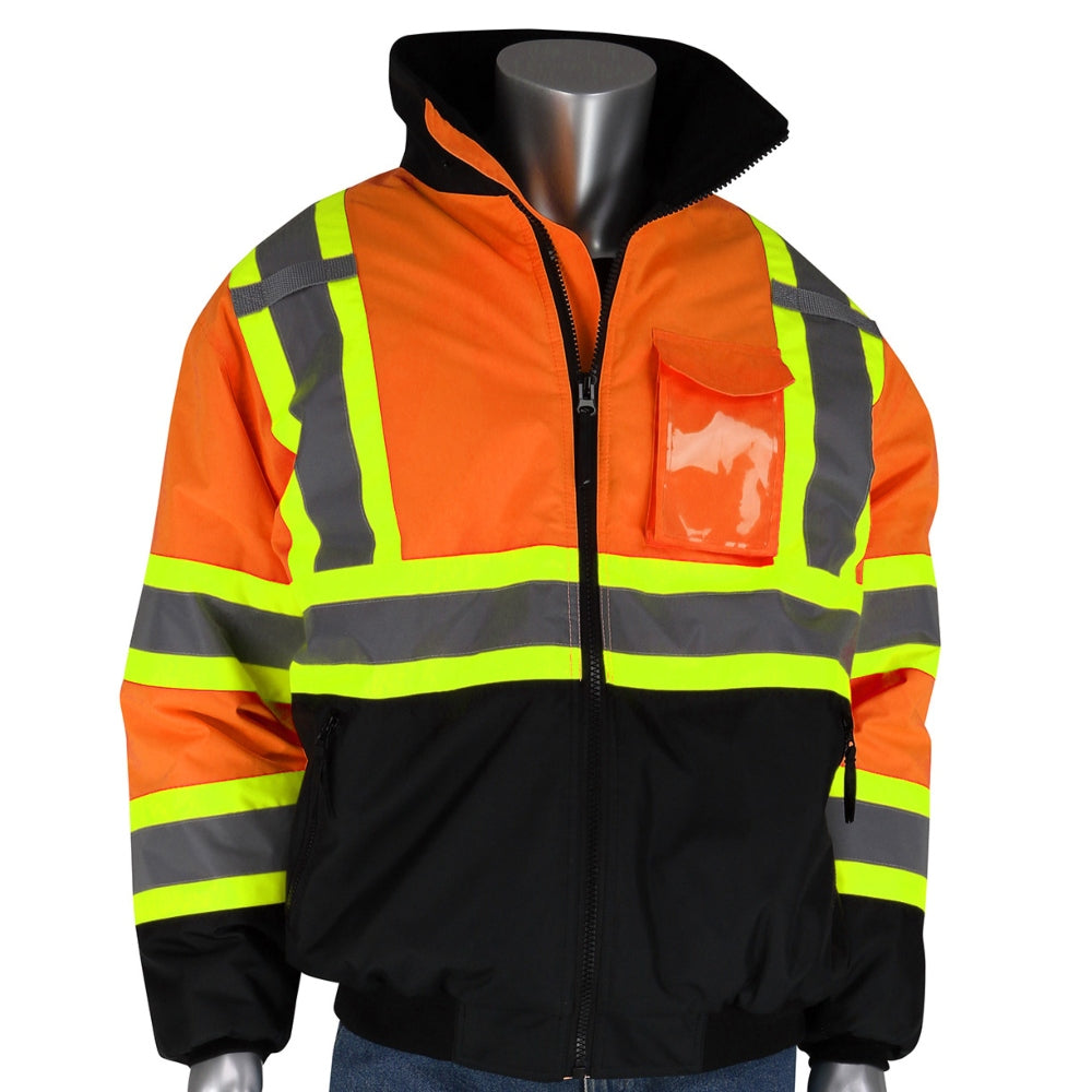 PIP 333-1745 Type R Class 3 Two-Tone Black Bottom Bomber Jacket with Quilted Built-In Liner - Orange