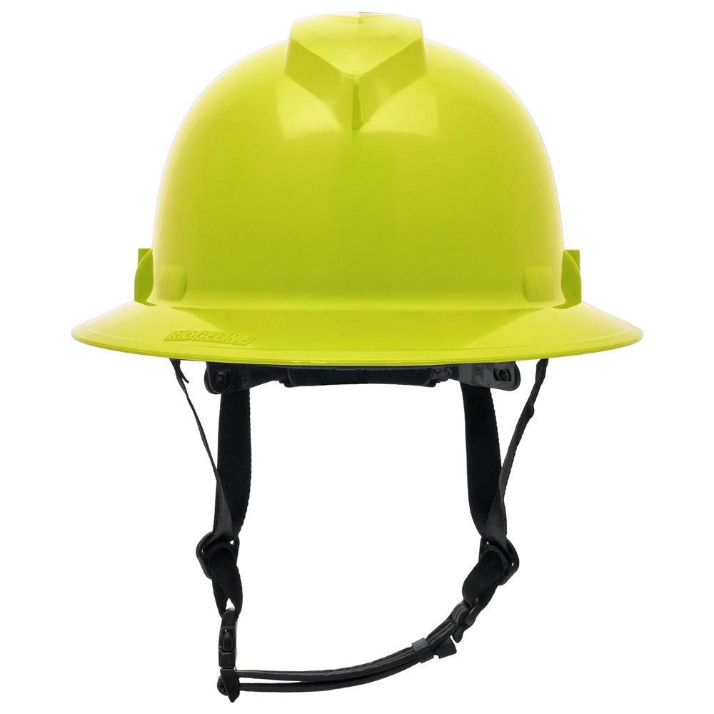 Pyramex HPT256110 Ridgeline T2 Full Brim Hard Hat - 6-Point Ratchet Suspension - Hi-Vis Lime