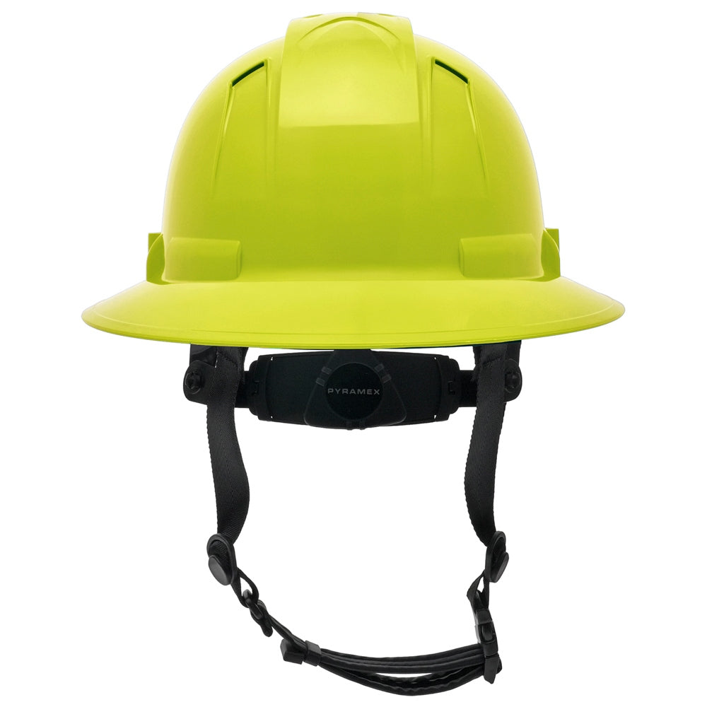Pyramex HPT256110 Ridgeline T2 Full Brim Hard Hat - 6-Point Ratchet Suspension - Hi-Vis Lime