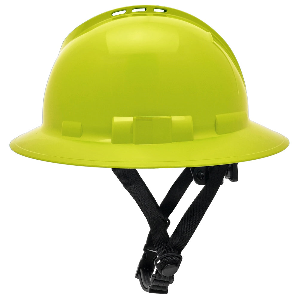 Pyramex HPT256110 Ridgeline T2 Full Brim Hard Hat - 6-Point Ratchet Suspension - Hi-Vis Lime