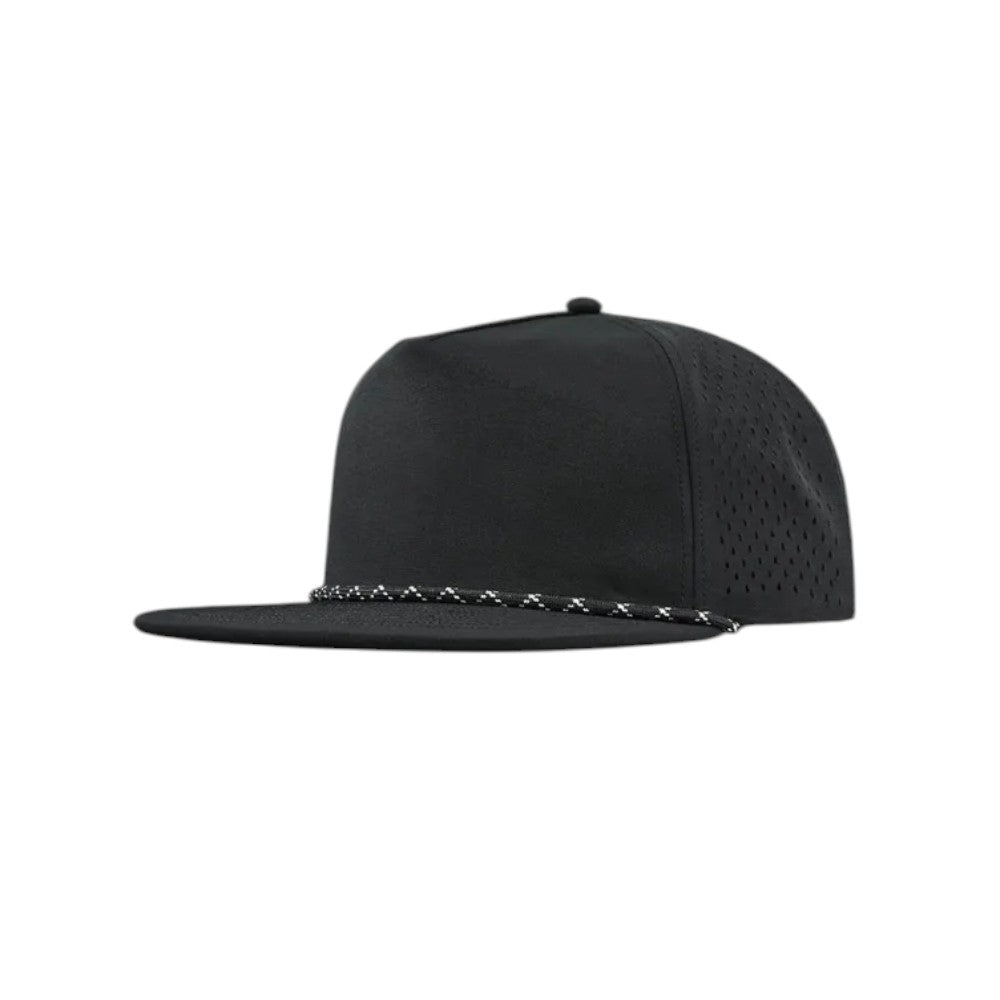 Water Repellent 5 Panel Snapback Golf Hats with Rope - Black/Black/White