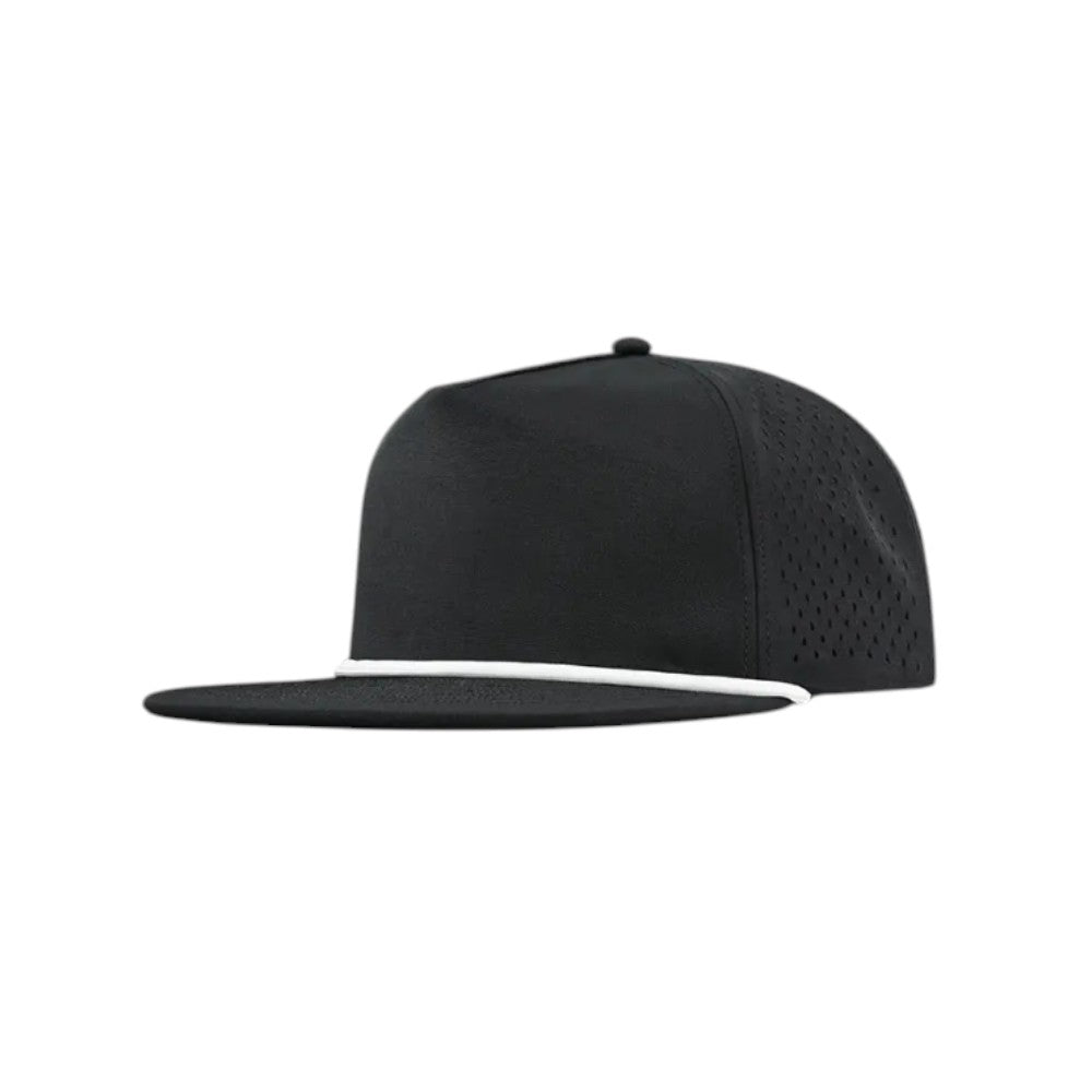 Water Repellent 5 Panel Snapback Golf Hats with Rope - Black/White