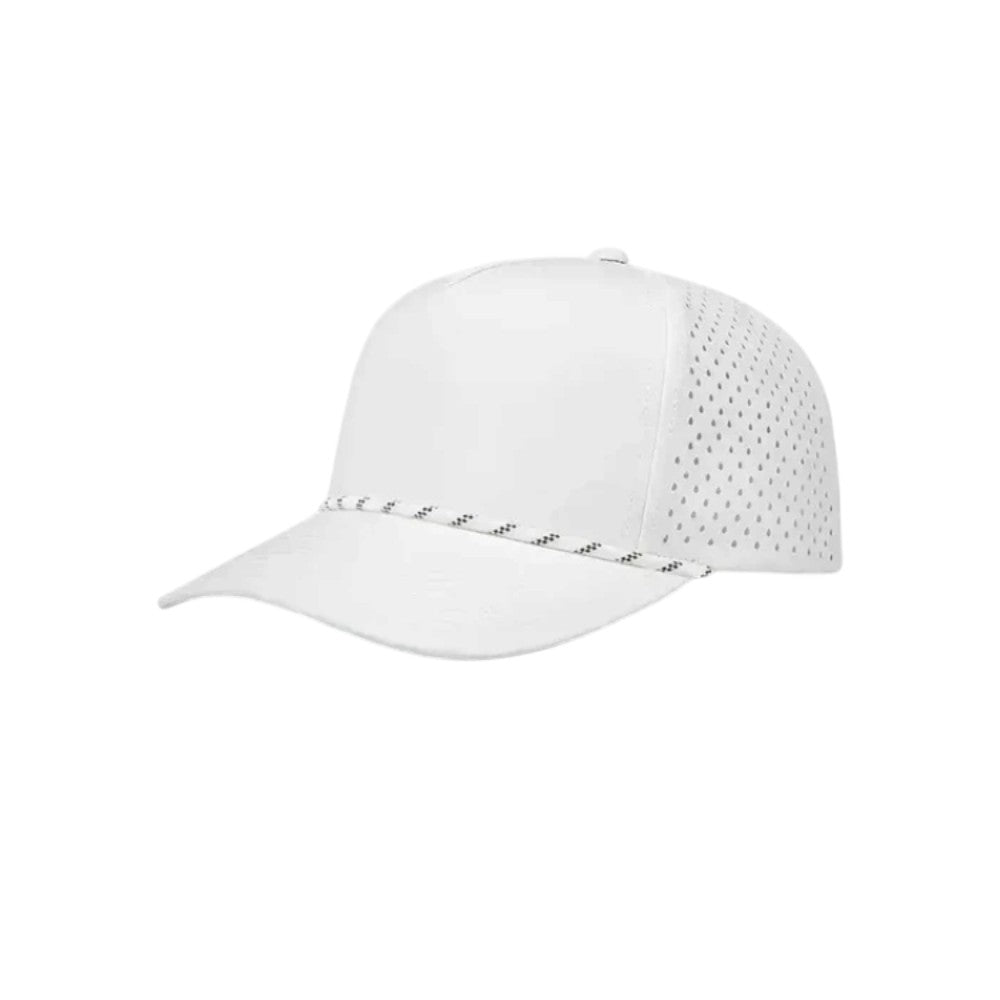 5 Panel Laser Perforated Performance Golf Rope Hat - White/Black/White