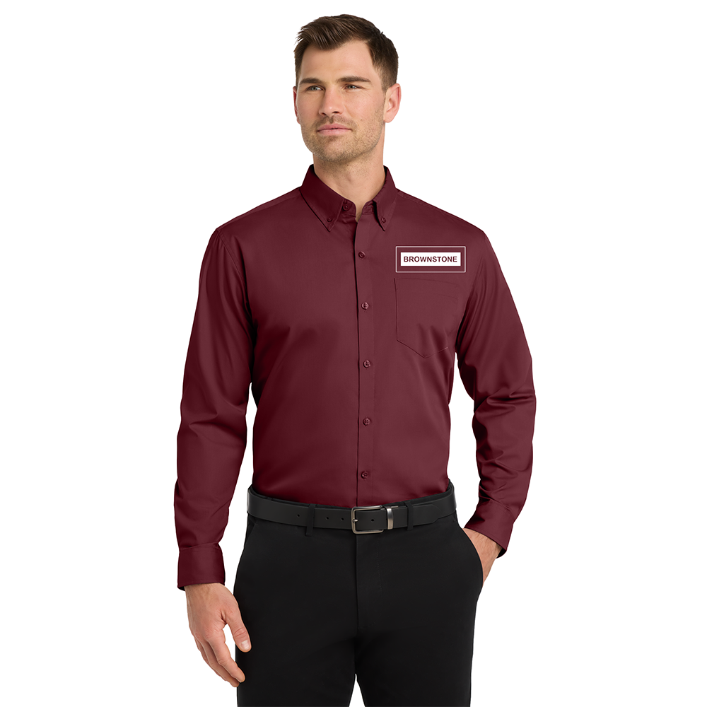 Port Authority® Long Sleeve Carefree Poplin Shirt - Burgundy