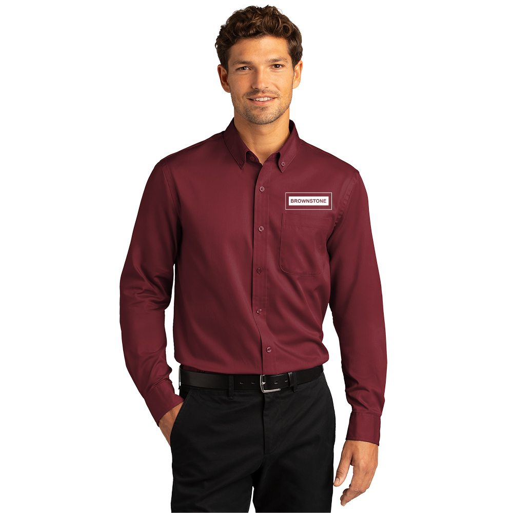 Port Authority® Long Sleeve SuperPro React™ Twill Shirt - Burgundy