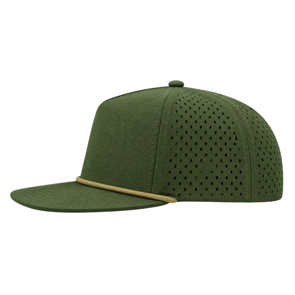 Water Repellent 5 Panel Snapback Golf Hats with Rope - Dark Green/Olive Green