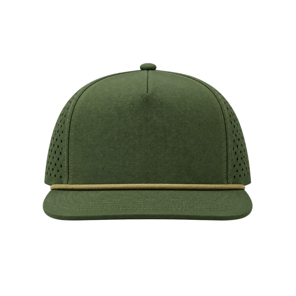 Water Repellent 5 Panel Snapback Golf Hats with Rope - Dark Green/Olive Green
