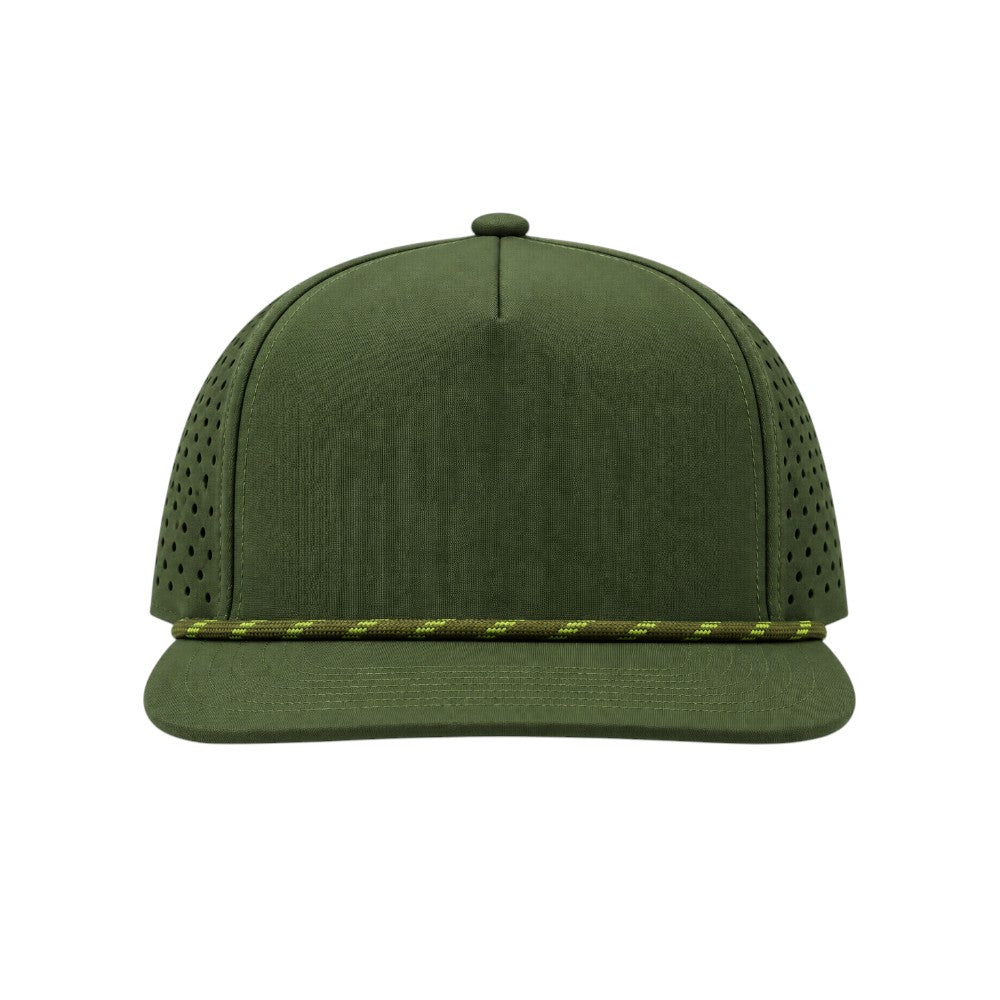 Water Repellent 5 Panel Snapback Golf Hats with Rope - Dark Green/Green Stripe