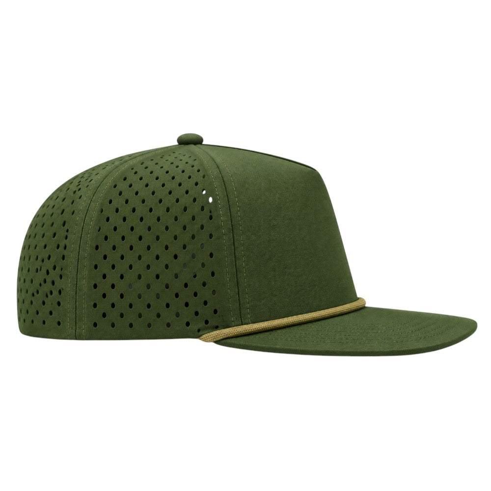 Water Repellent 5 Panel Snapback Golf Hats with Rope - Dark Green/Olive Green